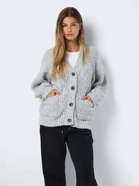 MANGO Ribbed Knit Cardigan gray XXS